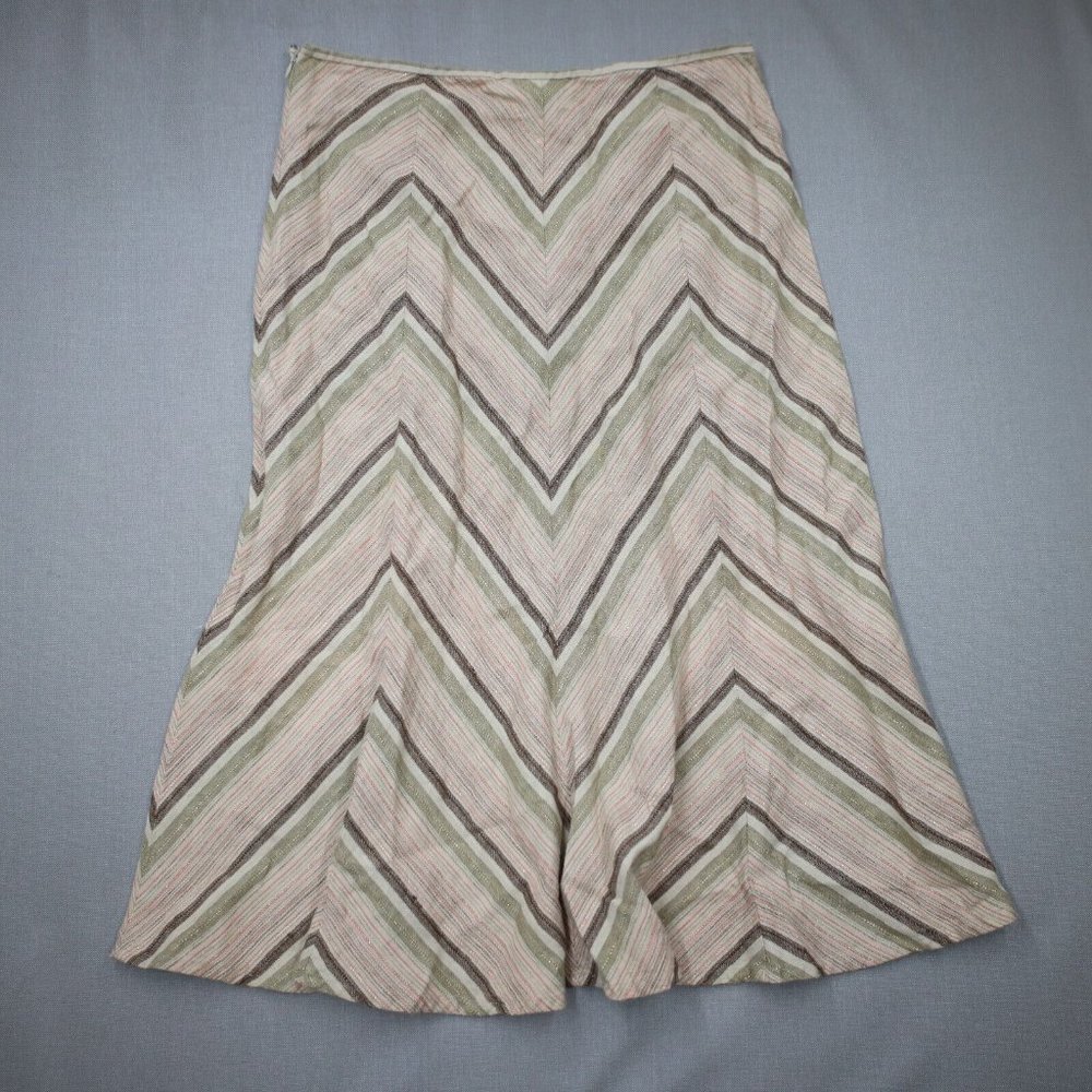 JM Collection Linen A-line Chevron Skirt 12 Midi Maxi Brown Beige Pink Modest
